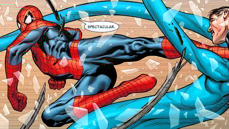Mr. Fantastic realizes the true threat that is Spider-Man in Civil War Vol. 1 #7 (2007), Marvel Comics. Words by Mark Millar, art by Steve McNiven, Dexter Vines, John Dell, Tim Townsend, Morry Hollowell, and Chris Eliopoulous.