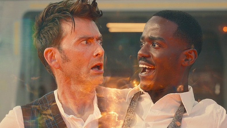 The 14th Doctor (David Tennant) experiences a snag when regenerating into his next form (Ncuti Gatwa) in Doctor Who Special 303 “The Giggle" (BBC)