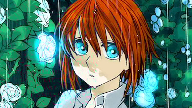Chise gets caught in the rain while gardening on Kore Yamazaki's cover to The Ancient Magus' Bride Vol. 2 (2014), Mag Garden