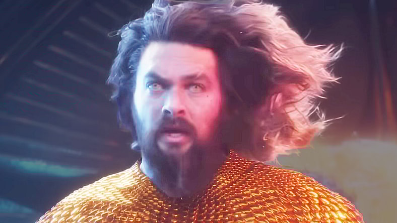 Arthur (Jason Momoa) faces down Black Manta's (Yahya Abdul-Mateen II) invasion of Atlantis in Aquaman and the Lost Kingdom (2023), Warner Bros. Discovery