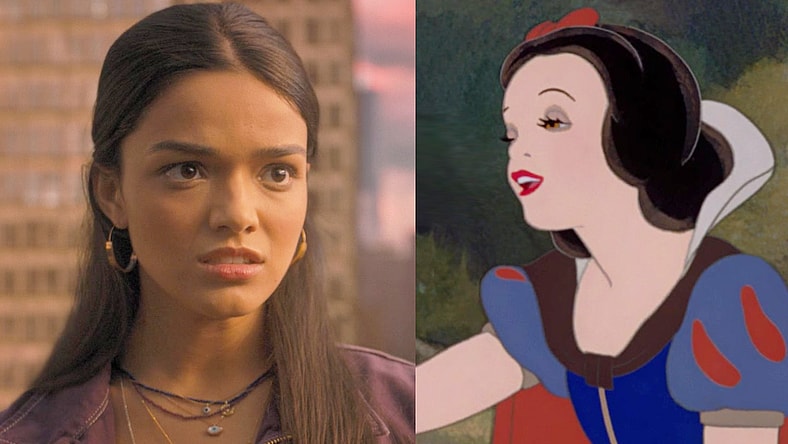 Anthea (Rachel Zegler) is shocked by Hespoera's (Helen Mirren) treatment of Freddy Freeman (Jack Dylan Grazer) in Shazam! Fury of the Gods (2023), Warner Bros. Discovery / Snow White (Adriana Caselotti) awakes after fleeing from the Huntsman (Stuart Buchanan) in Snow White and the Seven Dwarfs (1937), Disney