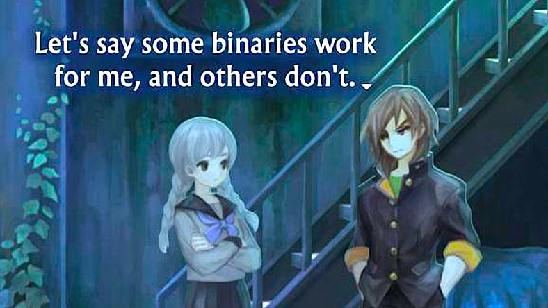 Tsukasa Okino (Mutsumi Tamura/Veronica Taylor) reveals the reason he crossdresses as a girl in 13 Sentinels: Aegis Rim (2019), Vanillaware