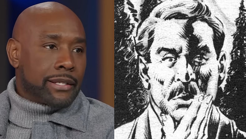 Morris Chestnut talks with Leslie Jones about his film 'The Best Man: Final Chapters' on The Daily Show (2023), Comedy Central / Doctor Watson ponders Sir Chestnut's recent actions in Marvel Previews Vol. 1 #6 "The Hound of Baskervilles Part II: First Report of Dr. Watson" (1976), Marvel Comics. Words by Arthur Conan Doyle and Dough Mench, art by Val Mayerik, P. Craig Russell, Tony DeZuniga, and Joe Rosen.