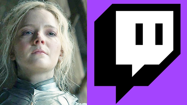 Galadriel (Morfydd Clark) interrogates Adar (Joseph Mawle) in The Lord of the Rings: The Rings of Power Season 1 Episode 6 "Udûn" (2022), Amazon Studios / Twitch.tv official logo