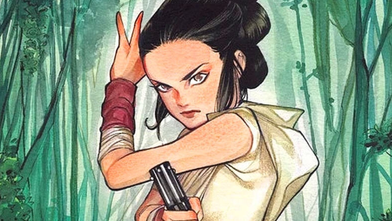 Rey readies herself for a fight on Peach Momoko's variant cover to Star Wars Adventures Vol. 1 (2020), IDW Publishing