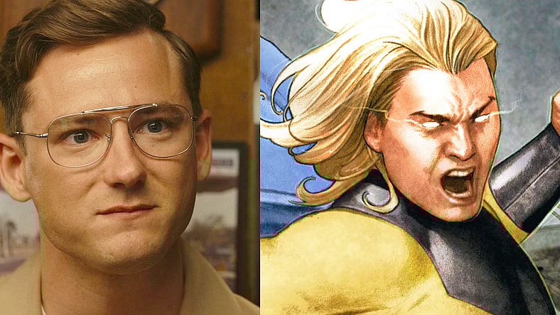 Lt. Robert "Bob" Floyd (Lewis Pullman) receives a razzing from his fellow pilots in Top Gun: Maverick (2022), Paramount Pictures / The Sentry and Iron Man come to blows on Adi Granov's cover to Iron Man Vol. 4 #10 "Execute Program (Part IV of VI) (2006), Marvel Comics