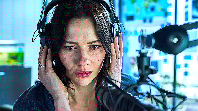 Lily Sullivan as The Interviewer in the Sci-Fi/Thriller film, MONOLITH, a Well Go USA release. Photo courtesy of Well Go USA. 