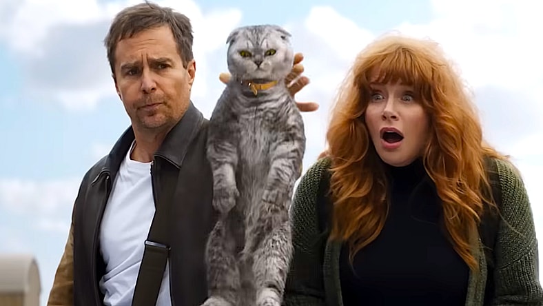 Sam Rockwell as Aidan Wilde and Bryce Dallas Howard as Elly Conway in Argylle (2024), Universal Pictures