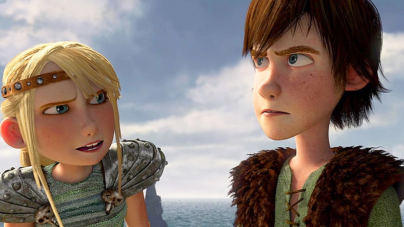 Astrid (America Ferrera) and Hiccup (Jay Barcuhel) formulate a plan to rescue Toothless in How to Train Your Dragon (2010), Dreamworks