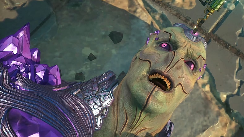 Braniac (Jason Isaacs) meets his end at the hands of a LuthorCorp data spike in Suicide Squad: Kill the Justice League (2024), Rocksteady Studios