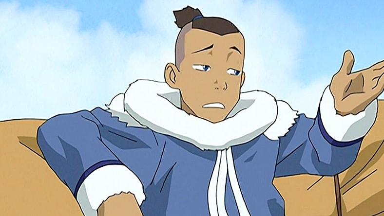 Sokka (Jack DeSena) explains to Katara (Mae Whitman) his belief that women are meant for sewing and cooking in Avatar: The Last Airbender Season 1 Episode 4 "The Warriors of Kyoshi" (2005), Nickelodeon