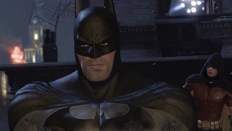 Batman (Kevin Conroy) tells Robin (Troy Baker) to focus his efforts on Gotham City in Batman: Arkham City (2011), Rocksteady Studios