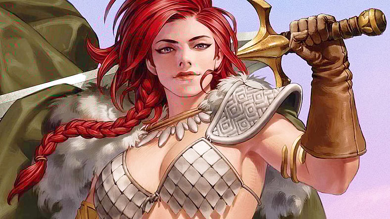 Red Sonja prepares for her next challenge on Jung-Geun Yoon's variant cover to Red Sonja Vol. 7 #4 "His Master's Voice, Part Four" (2023), Dynamite Comics