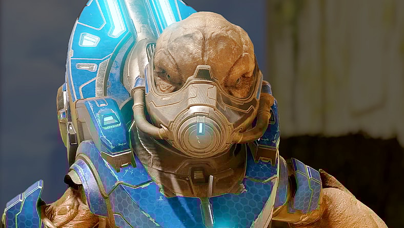 A Grunt (Joseph Staten) stands ready to meet his maker in Halo Infinite (2021), 343 Industries