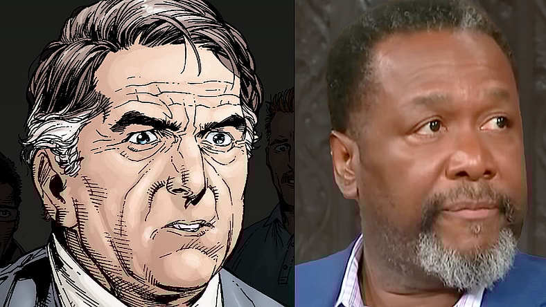 Perry White learns Superman is an alien in Superman: Secret Origin Vol. 1 #3 "Mild-Mannered Reporter" (2010), DC. Words by Geoff Johns, art by Gary Frank, Jon Sibal, Brad Anderson, and Steve Wands. / Wendell Pierce talks Broadway and 'Death of a Salesman' on The Late Show with Stephen Colbert (2023), CBS