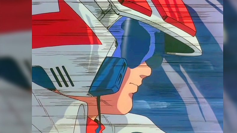 Hikaru Ichijyo (Arihiro Hase) prepares for takeoff in the intro to Super Dimension Fortress Macross (1982), Big West