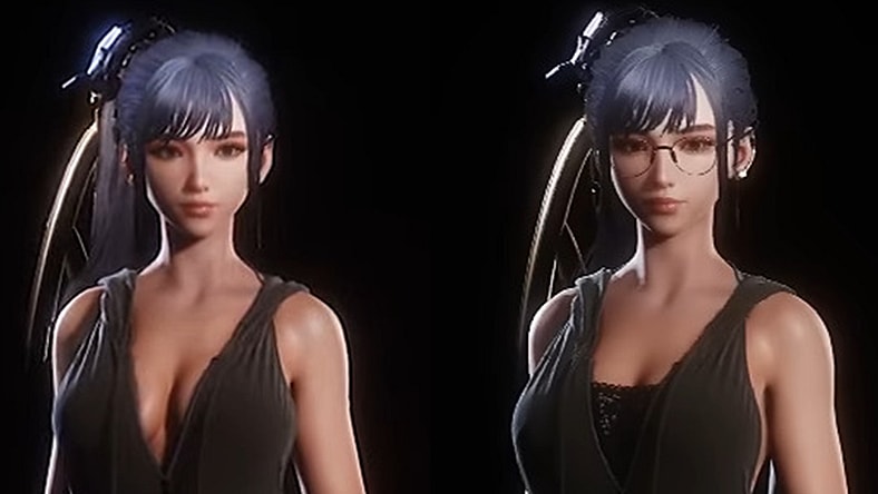 A comparison of Eve's pre- and post-patch Honey Rabbit outfits in Stellar Blade (2024), Shift Up