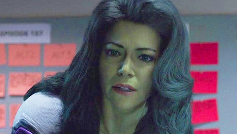 Jennifer Walters (Tatiana Maslany) has words for the series' writers in She-Hulk: Attorney at Law Season 1 Episode 9 "Whose Show Is This?" (2022), Marvel Entertainment