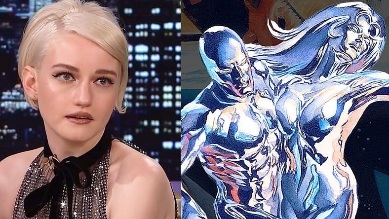 Julia Garner recalls her time on Ozark during an appearance on The Tonight Show Starring Jimmy Fallon (2022), NBC / The Silver Surfers return to Earth on Alex Ross' cover to Earth X Vol. 1 #12 "Earth X, Chapter 12" (2000), Marvel Comics