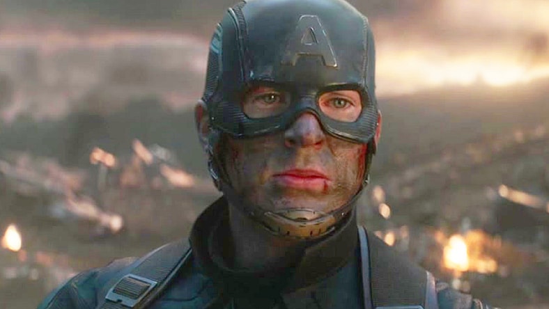 Captain America (Chris Evans) watches on as Thanos (Josh Brolin) and his forces crumble to dust in Avengers: Endgame (2019), Marvel Studios