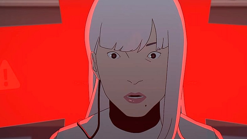 Jun (Geneviève Doang/Jenapher Zheng) hacks the robot in Mars Express (2023), GKIDS Films