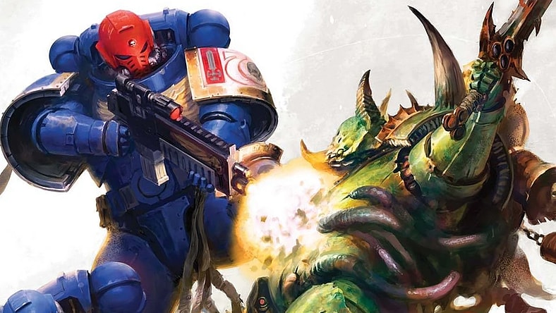 An Ultramarine Sergeant stomps out a Xeno for the glory of the God-Emperor on Games Workshop's variant cover to Warhammer 40,000: Marneus Calgar Vol. 1 #3 (2020), Marvel Comics