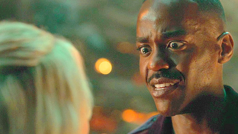 The Doctor (Ncuti Gatwa) realizes he's triggered a landmine in Doctor Who Series 14 Episode 3 "Boom" (2024), BBC