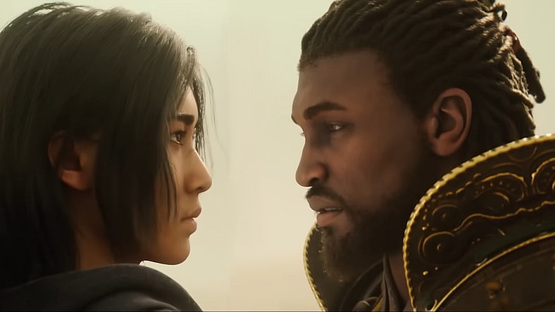 Yasuke (Tongayi Chirisa) and Naoe (Masumi Tsunoda) come to an agreement in Assassin's Creed Shadows (2024), Ubisoft