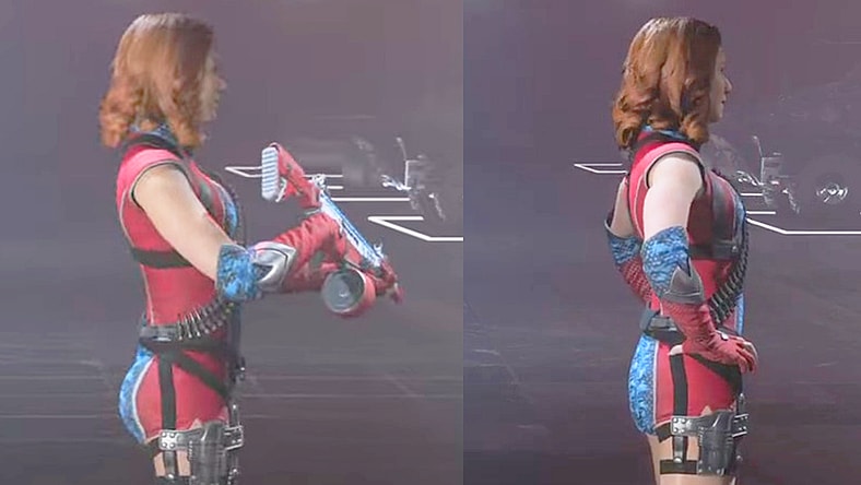 A side-by-side comparison of Firecracker's original and updated character models in Call of Duty: Modern Warfare III (2023), Activision Blizzard