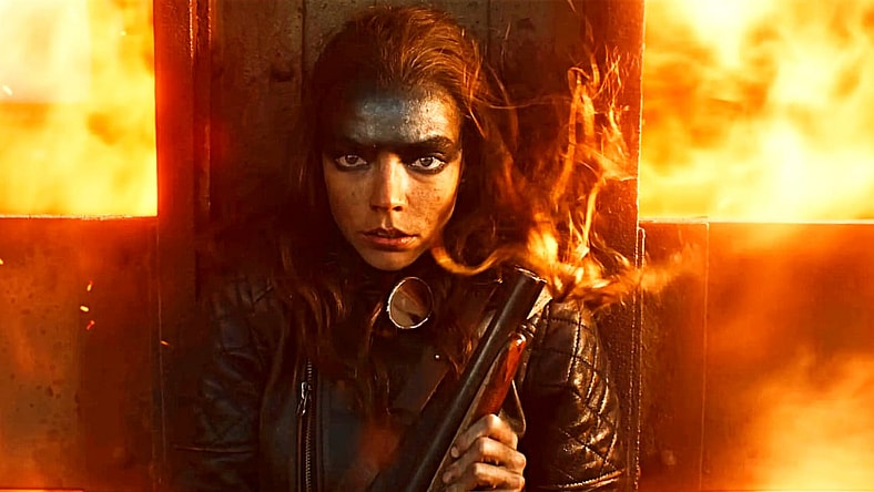 Furiosa (Anya Taylor-Joy) takes cover in Furiosa: A Mad Max Saga (2024), Warner Bros. Pictures