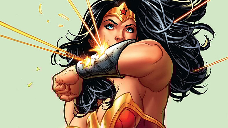 Wonder Woman deflects a hail of incoming gunfire on Frank Cho's variant cover to Wonder Woman Vol. 5 #3 "The Lies, Part Two" (2016), DC