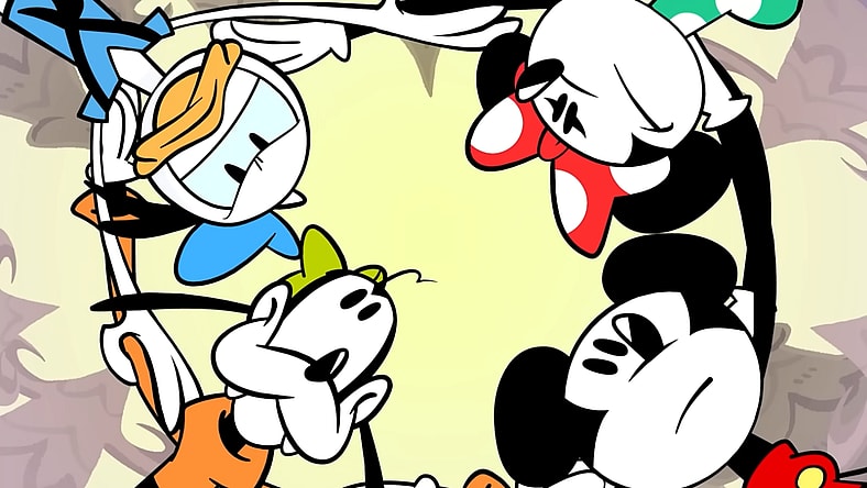 Donald Duck (Tony Anselmo) doesn't share the excitement for adventure like Minnie (Kaitlyn Robrock), Goofy (Bill Farmer) or Mickey (Bret Iwan) in Disney Illusion Island (2023), Disney Electronic Content