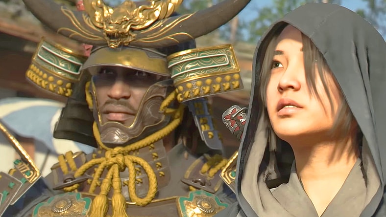 Yasuke (Tongayi Chirisa) and Naoe (Masumi Tsunoda) prepare to assault the local Daimyo's stronghold in Assassin's Creed Shadows (2024), Ubisoft