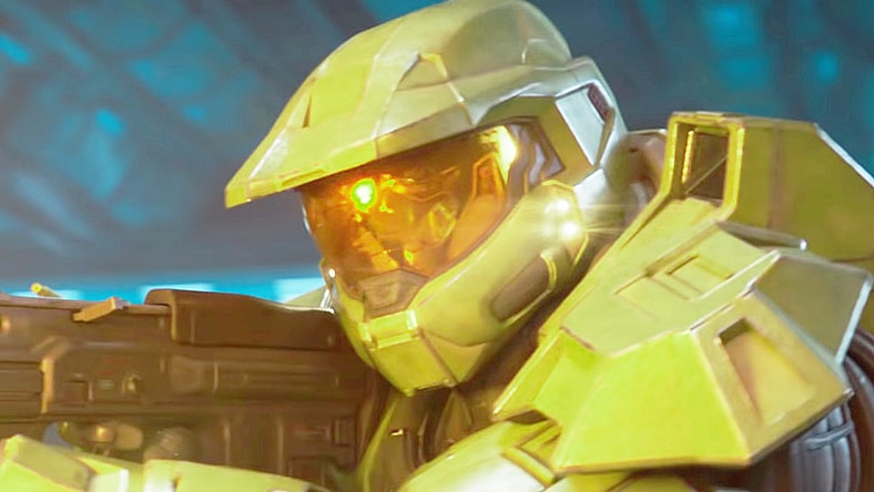The Master Chief (Bruce Thomas) takes on a Covenant boarding party in Halo Infinite (2021), 343 Industries