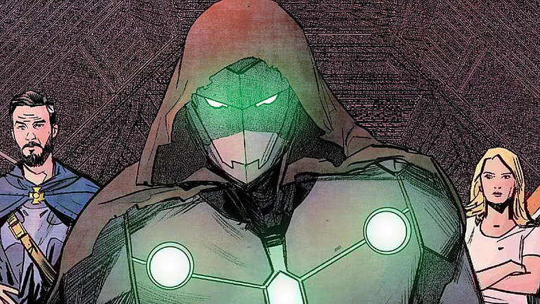 Victor von Doom assembles Earth's Mightiest Heroes in Infamous Iron Man Vol. 1 #12 (2017), Marvel Comics. Words by Brian Michael Bendis, art by Alex Maleev, Matt Hollingsworth, and Clayton Cowles.