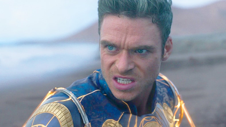 Ikaris (Richard Madden) is subdued by Phastos' (Brian Tyree Henry) trap in Eternals (2021), Marvel Entertainment