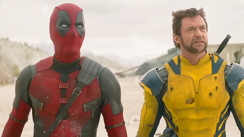 Deadpool (Ryan Reynolds) and Wolverine (Hugh Jackman) come across the corpse of Giant-Man (Paul Rudd) in Deadpool & Wolverine (2024), Marvel Entertainment