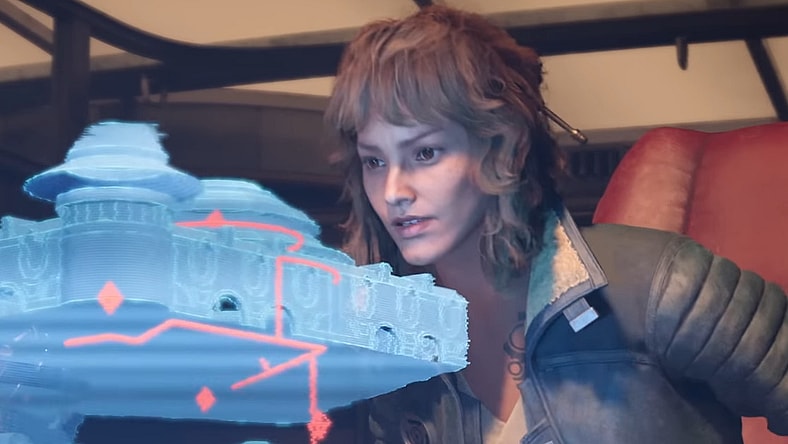 Kay Vess (Humberly González) overlooks the layout of her next heist target in Star Wars Outlaws (2024), Ubisoft