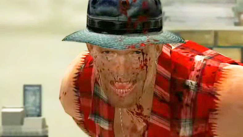 Cliff Hudson (Steve Blum) demands answers from Frank West (T.J. Rotolo) in Dead Rising (2006), Capcom