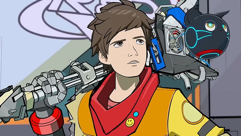 Chai (Robbie Draymond) mocks Zanzo (Todd Haberkorn) in Hi-Fi Rush (2023), Tango Gameworks