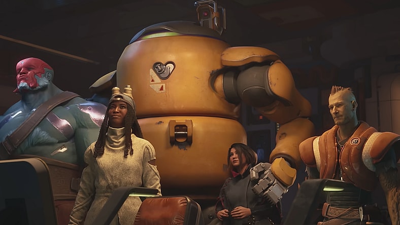 Star Child (Derek Mears), Vale (Chivonne Michelle), 1-OFF (Armen Taylor), Haymar (Lana McKissack), and Lennox (Derek Phillips) set off on their next job in Concord (2025), Firewalk Studios