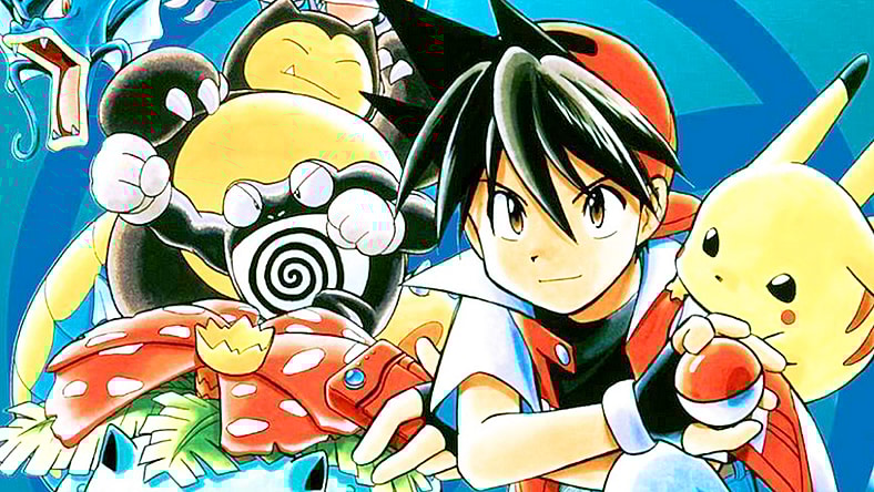 Red and his team prepare to take on Team Rocket on Mato's cover to Pokémon Adventures Vol. 3 'Saffron City Siege' (1997), Shogakukan