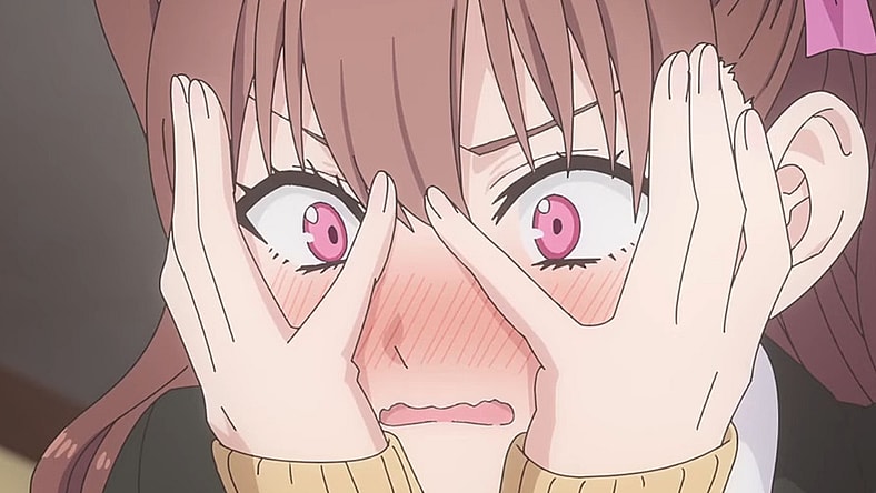 Mikari Tachibana (Akari Kito) is shocked at the lack of fabric used for her cosplay in 2.5 Dimensional Seduction Episode 3 "Lili × Miri" (2024), JC Staff