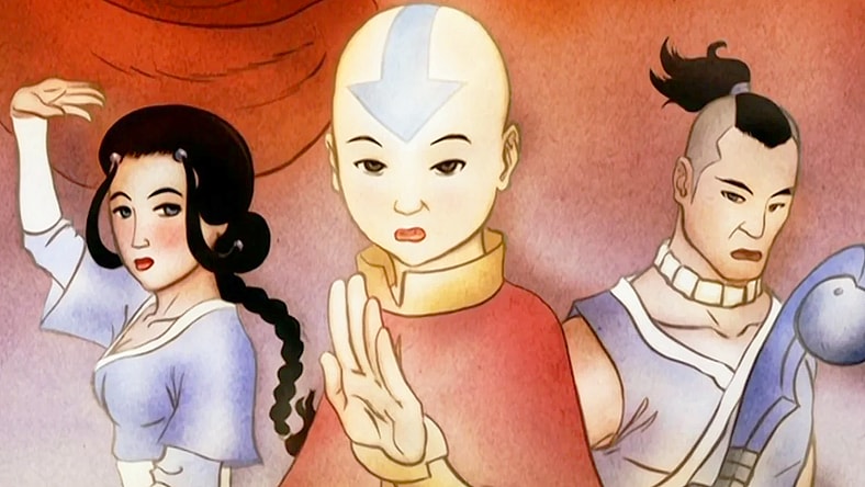 The Gaang appears on a poster for a local play in Avatar: The Last Airbender Book Three: Fire Episode 17 "The Ember Island Players" (2008), Nickelodeon Studios