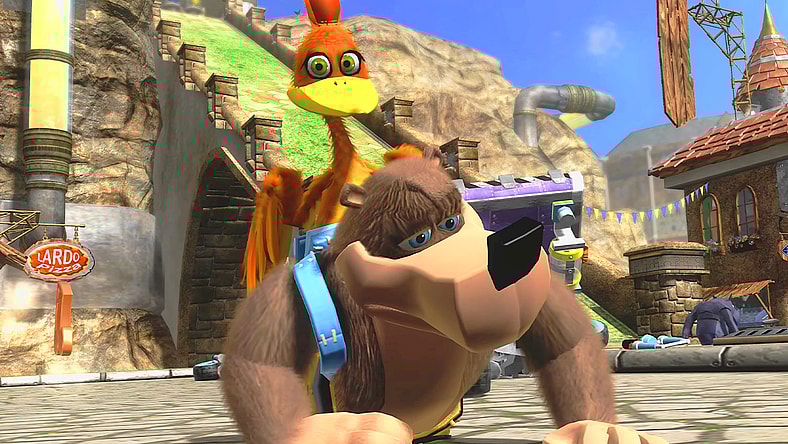 Banjo and Kazooie (Chris Sutherland) are forcefully transported to Showdown Town in Banjo-Kazooie: Nuts and Bolts (2008), Rare