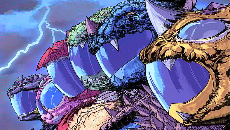 The Kaiju Rangers assemble on Alex Sanchez's variant cover to Godzilla vs. The Mighty Morphin Power Rangers II #4 (2024), BOOM! Studios