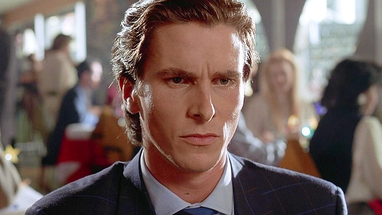 Patrick Bateman (Christian Bale) begins to question his reality in American Psycho (2000), Lionsgate Films