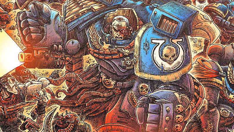 Marneus Calgar throws himself into the heat of battle in James Stokoe's variant cover to Warhammer 40,000: Marneus Calgar Vol 1 #2 (2020), Marvel Comics