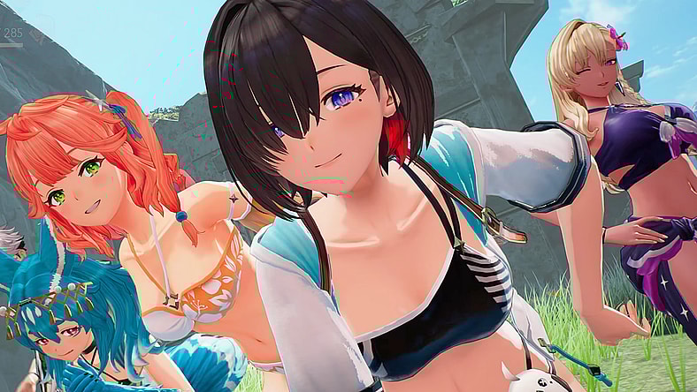 Lenja (Yoshino Aoyama), Isla (Kaori Maeda), Yumia (Wakana Kuromochi), and Nina (Mikako Komatsu) show off their summer attire in Atelier Yumia: The Alchemist of Memories & the Envisioned Land (2025), Koei Tecmo