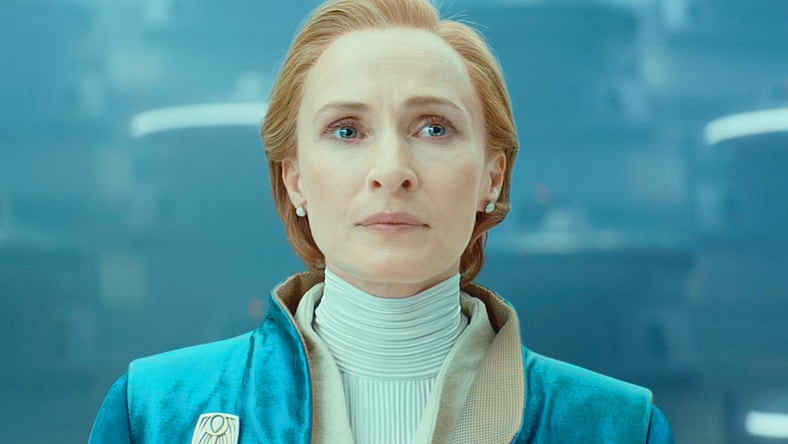 Mon Mothma (Genevieve O'Reilly) issues a direct rebuke of the Empire's goals in Andor Season 2 Episode 9 "Welcome to the Rebellion" (2025), Lucasfilm